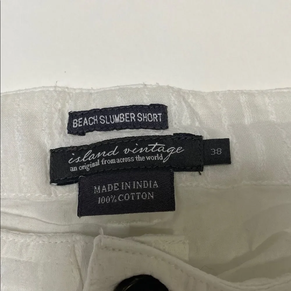 Island Vintage Beach Slumber Short White Textured Cotton Shorts Size 38 Beach